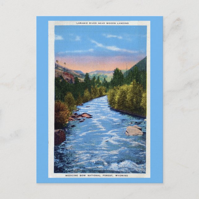 Vintage Laramie River near Woods landing WY Postcard (Front)
