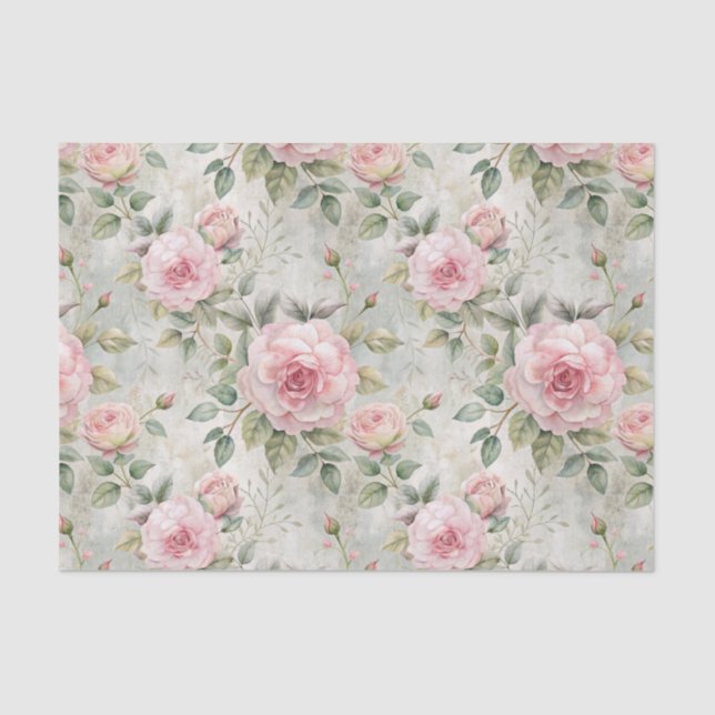 Vintage Large Pink Roses Pattern Tissue Paper (Front)