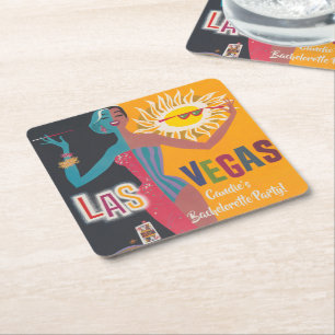 Vintage Las Vegas Bachelorette Weekend Party Square Paper Coaster