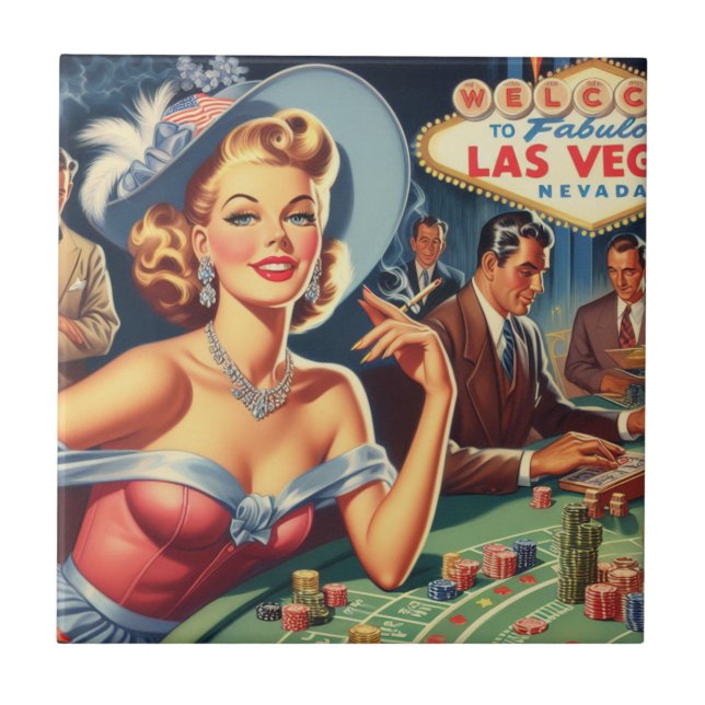 Vintage Las Vegas Casino Pin Up Tile (Front)