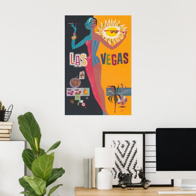 Vintage Las Vegas Gambling Travel Poster Art (Home Office)