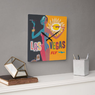 Vintage Las Vegas Gambling Travel Poster Art Square Wall Clock