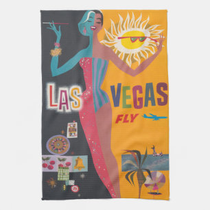 Vintage Las Vegas Gambling Travel Poster Art Tea Towel