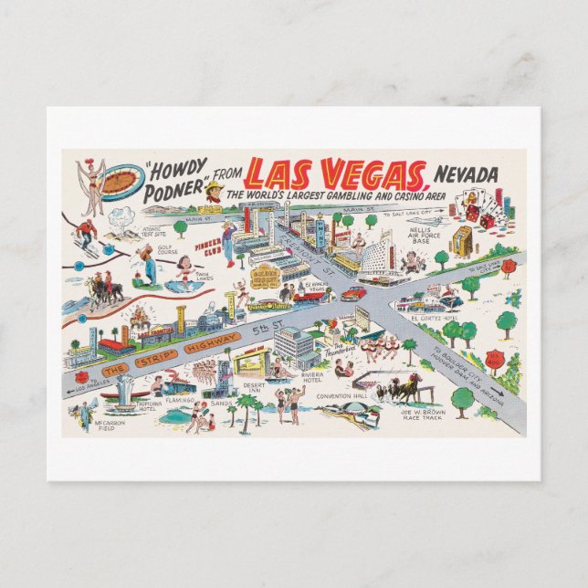Vintage Las Vegas Map Postcard (Front)