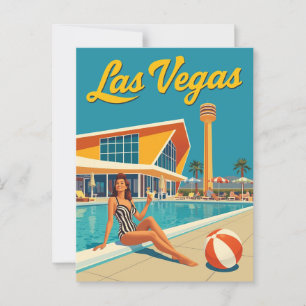 Vintage Las Vegas Mid-Century Pin-Up Pool Travel Postcard