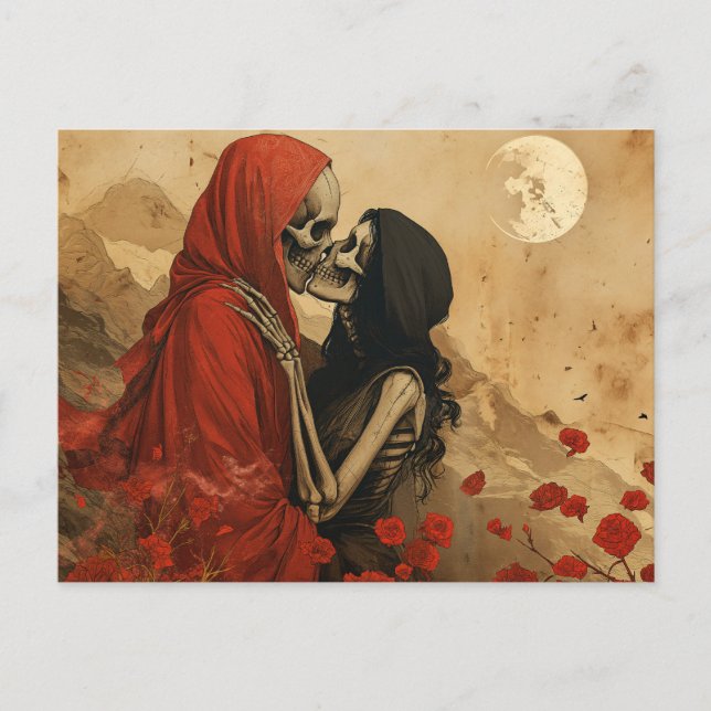 Vintage Last Kiss - Skeleton pair in love  Postcard (Front)