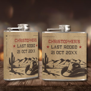 Vintage Last Rodeo Rustic Cowboy Bachelor Party Hip Flask