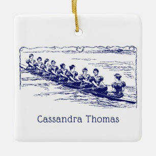 Vintage Late 1800s Women Rowers Crew Team on Lake Ceramic Ornament