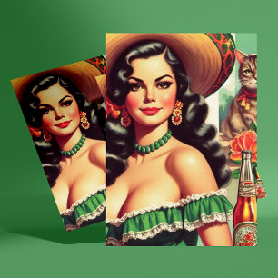 Vintage Latina Illustration Postcard