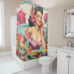 Vintage Latina Pin-Up Painting Shower Curtain