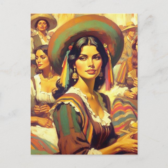 Vintage Latina Woman Painting Postcard (Front)