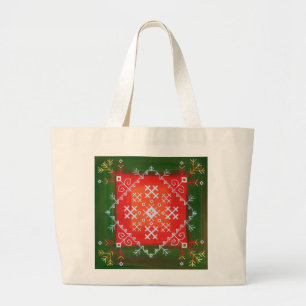 Vintage Latvian folk art with symbols oil painting Large Tote Bag