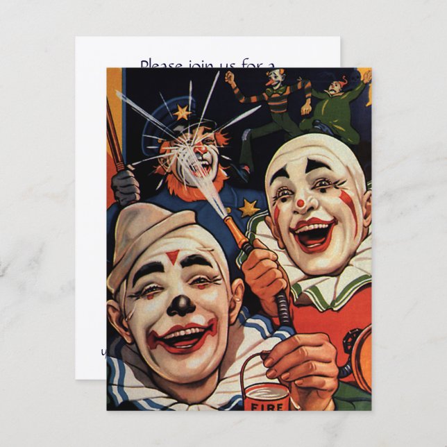 Vintage Laughing Circus Clowns Birthday Party Invitation (Front/Back)