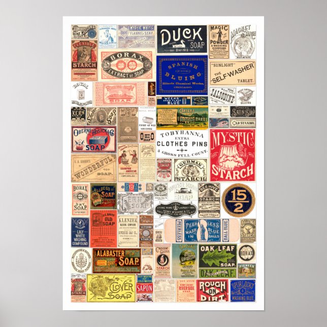 Vintage Laundry Detergent Labels Laundry Room Poster (Front)