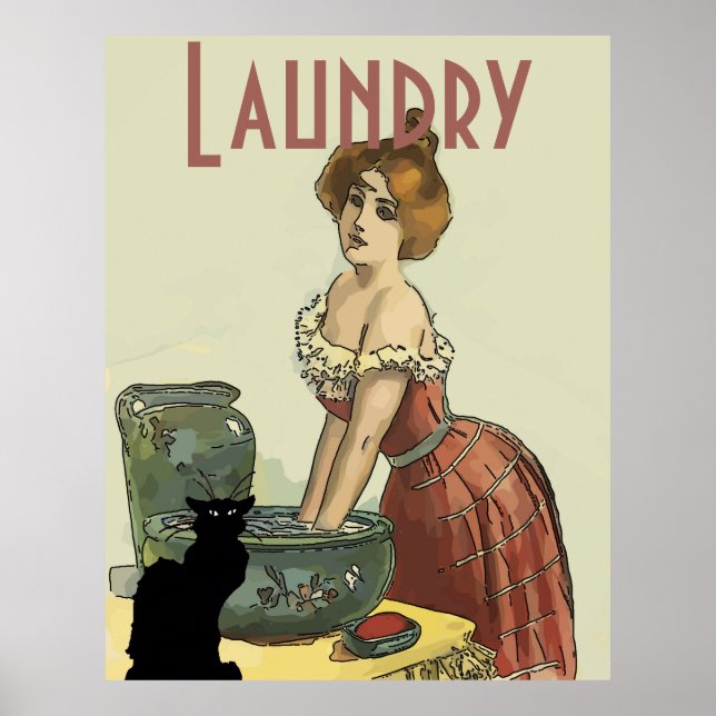 Vintage Laundry Room, Chat Noir, edit text Poster (Front)