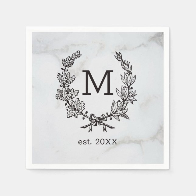 Vintage Laurel Monogrammed Personalised Napkin (Front)
