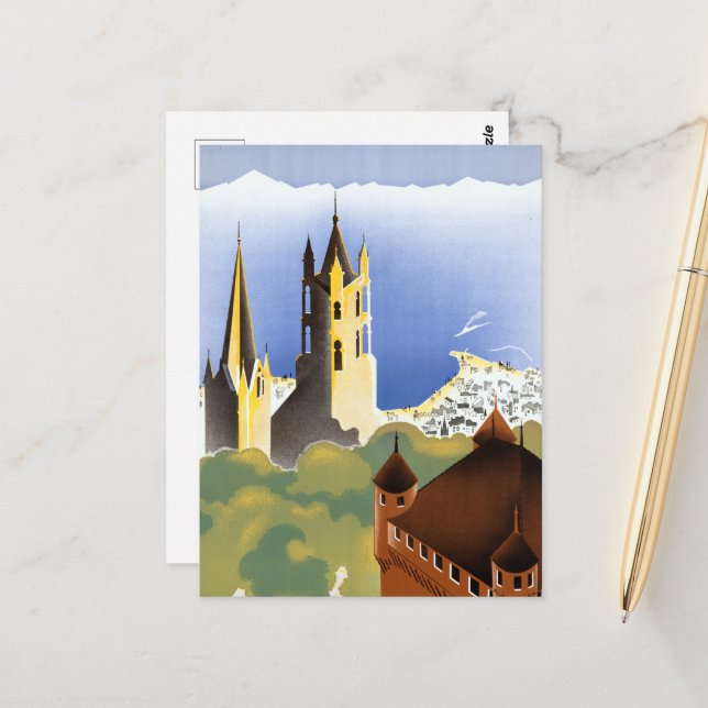 Vintage Lausanne-Ouchy Switzerland Travel Postcard (Front/Back In Situ)