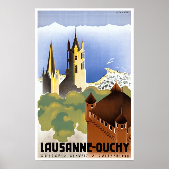 Vintage Lausanne-Ouchy Switzerland Travel Poster (Front)