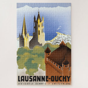 Vintage Lausanne-Ouchy Switzerland Travel Poster Jigsaw Puzzle