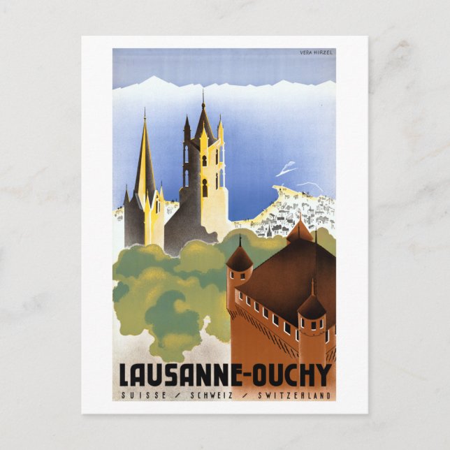 Vintage Lausanne-Ouchy Switzerland Travel Poster Postcard (Front)
