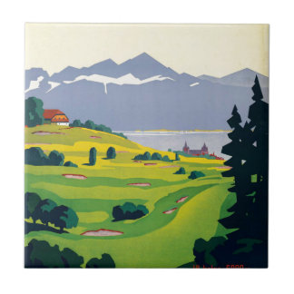 Vintage Lausanne Switzerland Golf Travel Tile