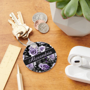 Vintage Lavender and Grey Rose Monogram  Key Ring