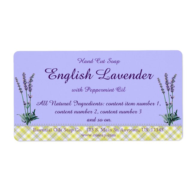 Vintage Lavender and Plaid Handmade Soap Label (Front)