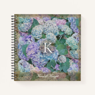 Vintage Lavender Blue Hydrangea Floral Monogram Notebook