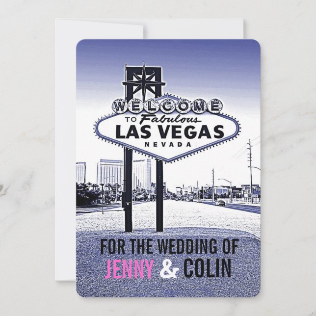 Vintage Lavender Blue Las Vegas Wedding Invites (Front)