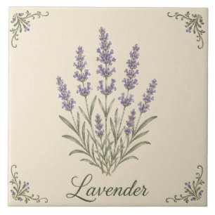 Vintage Lavender Botanical Cottage Kitchen Herb Tile