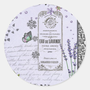Vintage Lavender Collage Classic Round Sticker