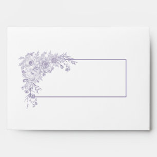 Vintage Lavender Floral Line Art Wedding Envelope