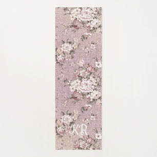 Vintage Lavender Floral White Flowers Initials Yoga Mat