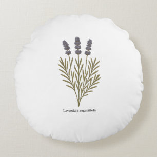 Vintage Lavender Flower Illustration Round Cushion