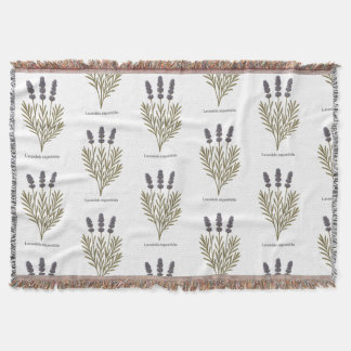 Vintage Lavender Flower Illustration Throw Blanket