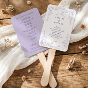 Vintage Lavender French Floral Wedding Program Hand Fan