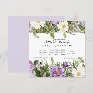 Vintage Lavender Ivory Roses Floral Bridal Shower Invitation