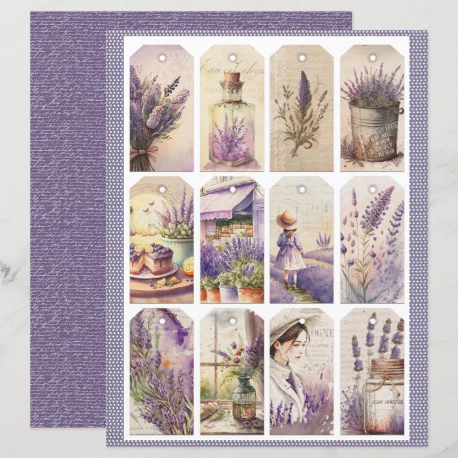 Vintage Lavender Journal Paper Sheet (Front/Back)