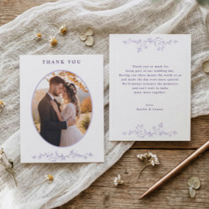 Vintage Lavender Light Purple Floral Wedding Photo Thank You Card