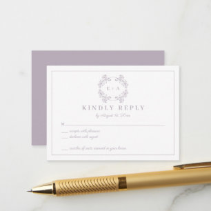 Vintage Lavender Monogram Wedding RSVP Card