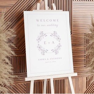 Vintage Lavender Monogram Wedding Welcome Sign