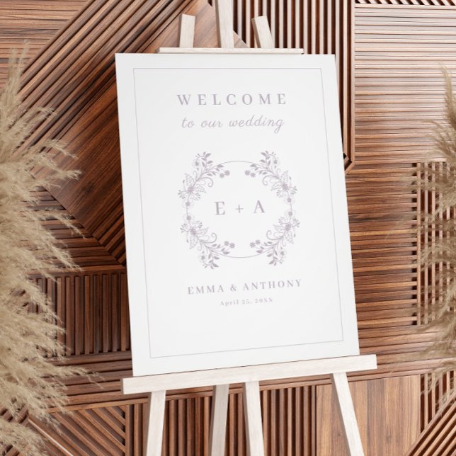 Vintage Lavender Monogram Wedding Welcome Sign (Creator Uploaded)