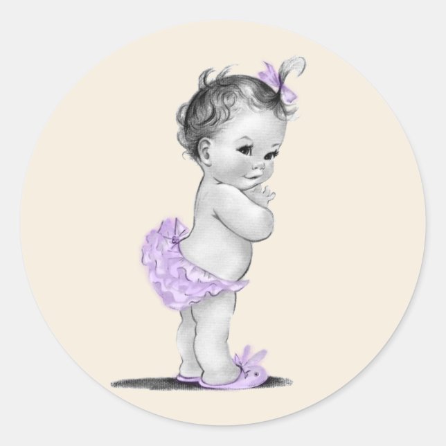 Vintage Lavender Purple Baby Shower Stickers (Front)