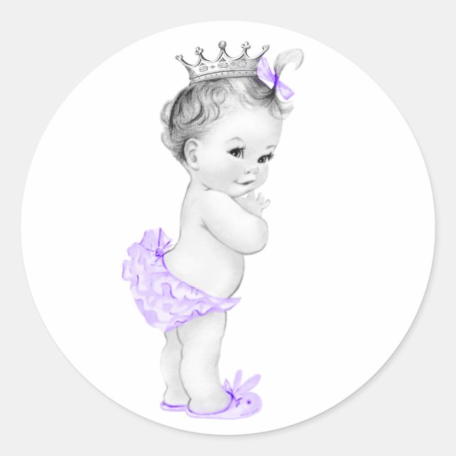 Vintage Lavender Purple Baby Shower Stickers (Front)