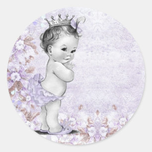 Vintage Lavender Purple Baby Shower Stickers