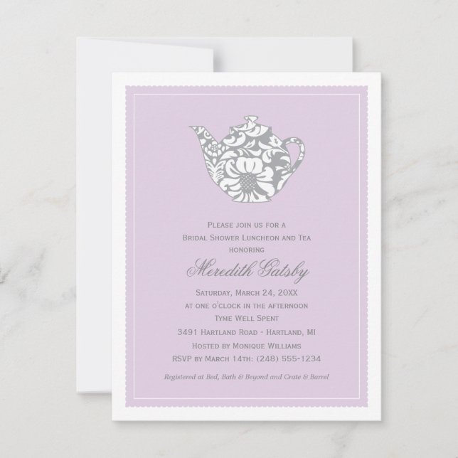 Vintage Lavender Purple Bridal Shower Tea Party Invitation (Front)