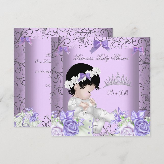 Vintage Lavender Purple Grey Baby Shower Girl Invitation (Front/Back)