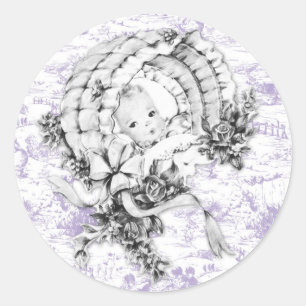 Vintage Lavender Purple Toile Baby Shower Stickers