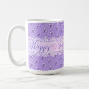 Vintage Lavender Roses and Lace Personalised Coffee Mug