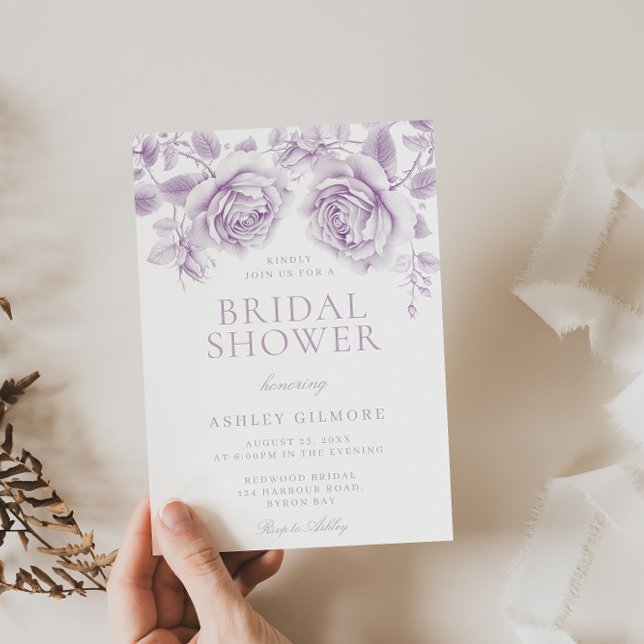 Vintage Lavender Roses Elegant Bridal Shower Invitation (Creator Uploaded)